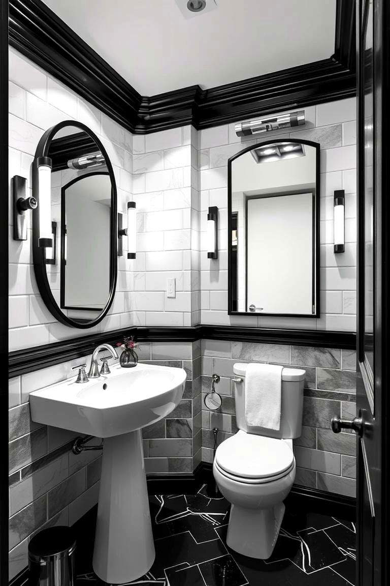Contrasting Accents - 24 Black and White Powder Room Ideas