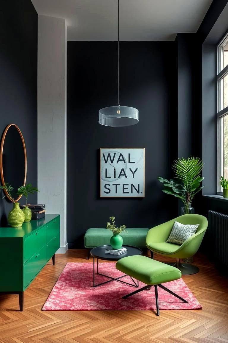 Contrasting Dark Black with Vibrant Green Accessories - 24 Black and Green Bedroom Design Ideas