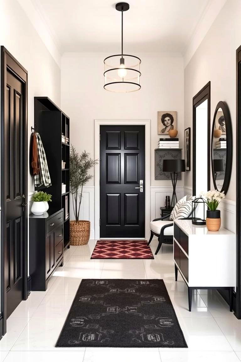 Contrasting Furniture and Decor - 24 Black and White Entryway Design Ideas