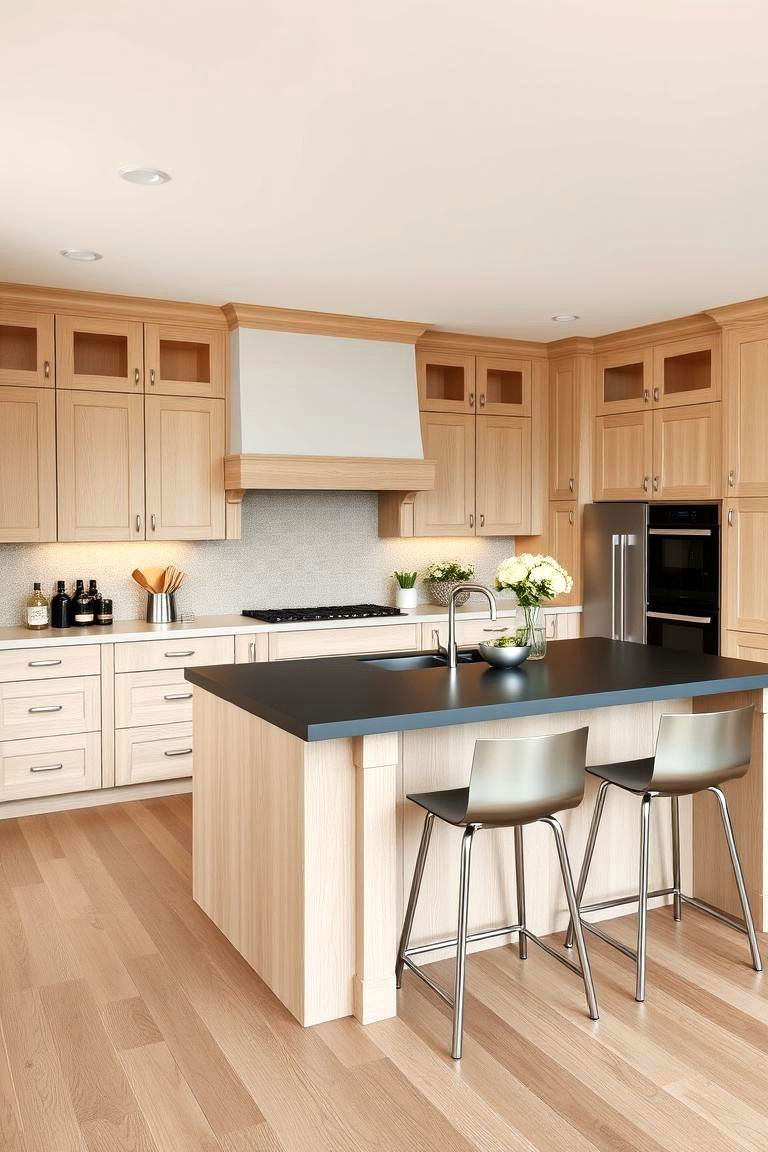 Contrasting Island with White Oak Perimeter - 24 Kitchens With White Oak Cabinets