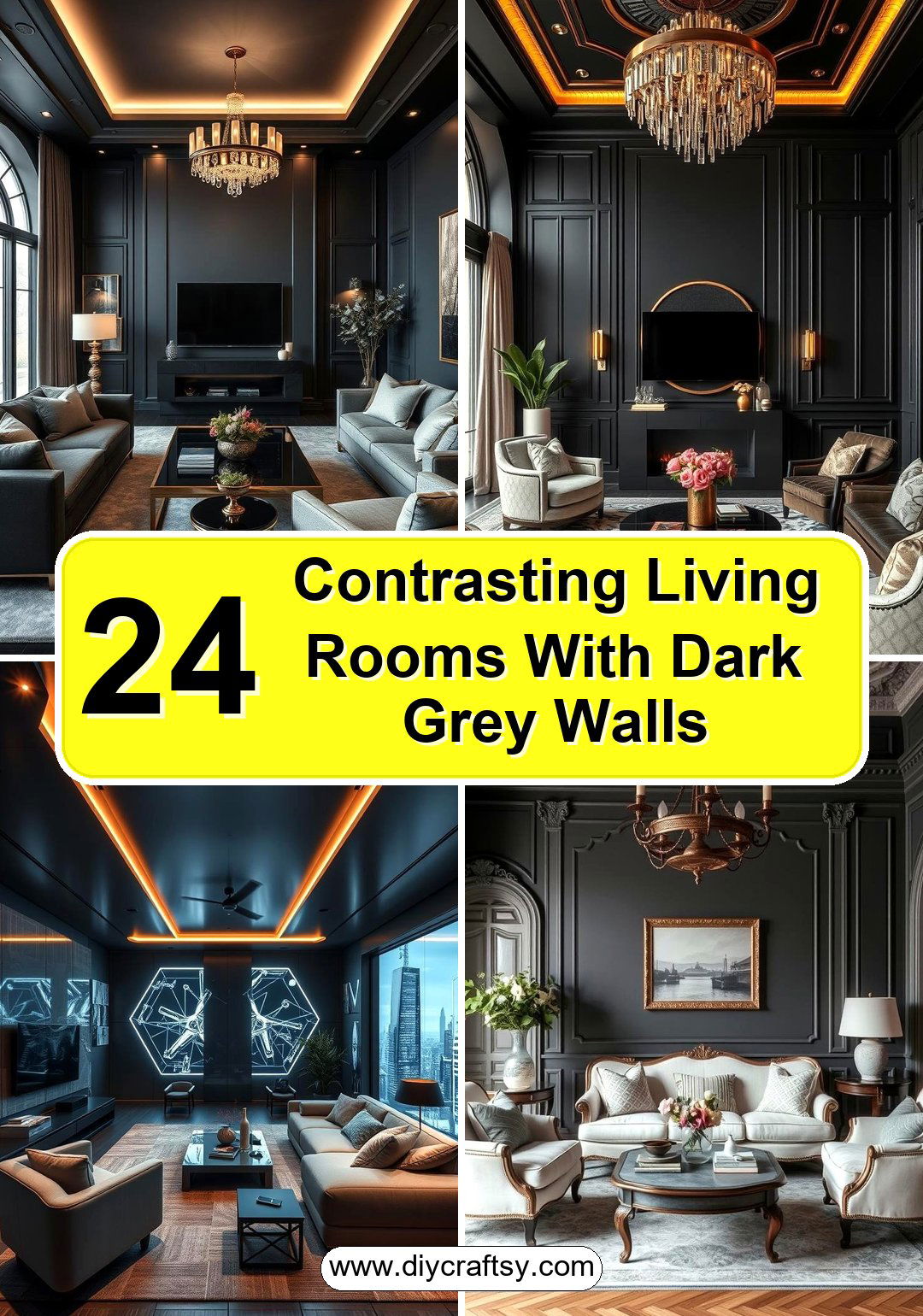 Contrasting Living Rooms With Dark Grey Walls
