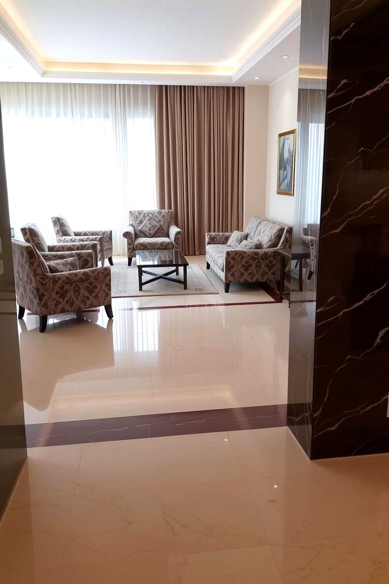 Contrasting Marble Borders for Definition - 24 Marble Floor Living Room Ideas