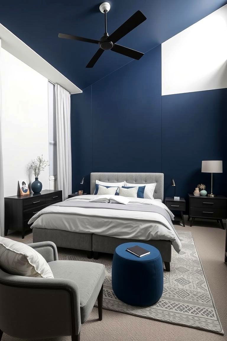 Contrasting Neutrals with Deep Blue - 24 Dark Blue Bedroom Ideas