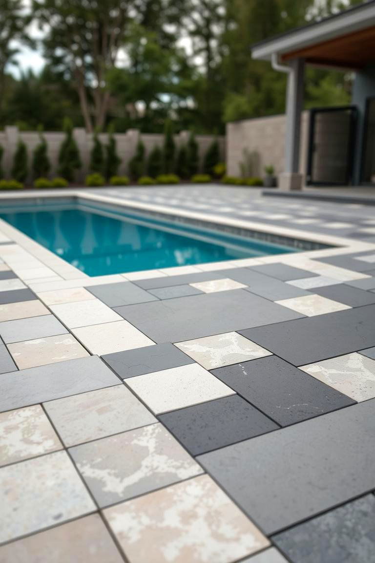 Contrasting Paver Colors for Definition - 24 Concrete Pavers Around Pool Ideas