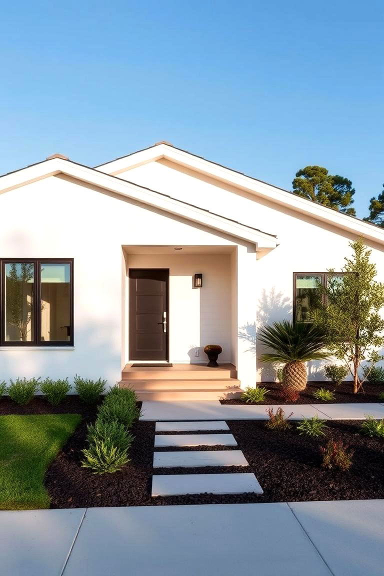 Contrasting Textures - 24 single story white house black trim