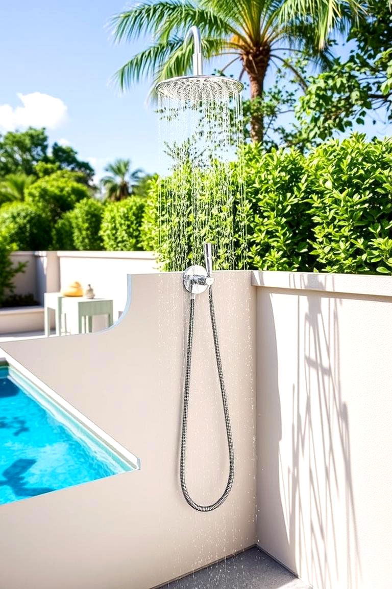 Convenient Outdoor Shower - 24 Pool Landscaping Ideas