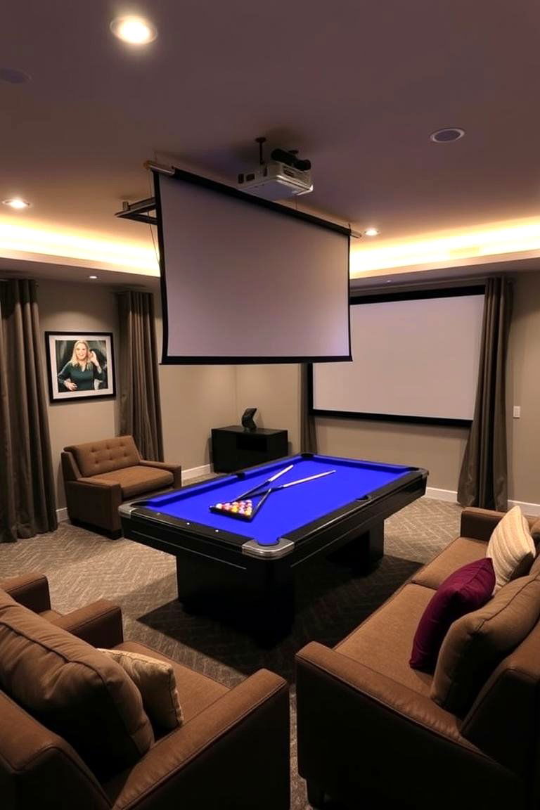 Convertible Pool Table Room to Home Theater - 24 Pool Table Room Ideas