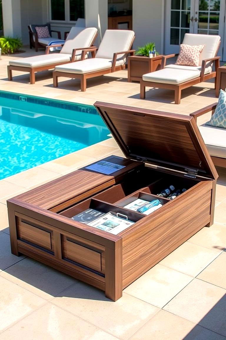 Convertible Poolside Coffee Table Storage - 24 Pool Storage Ideas