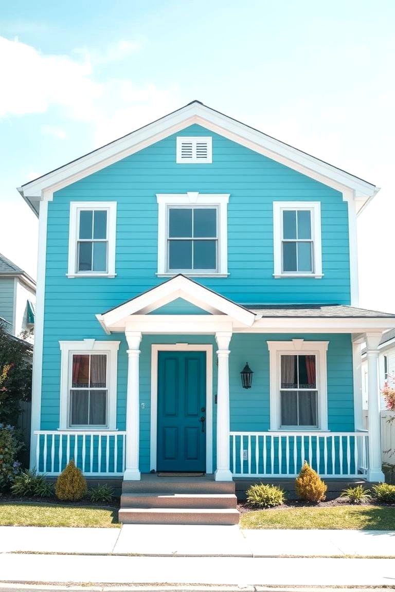 Cool Aqua Blue with White Details - 24 Exterior Door Trim Ideas