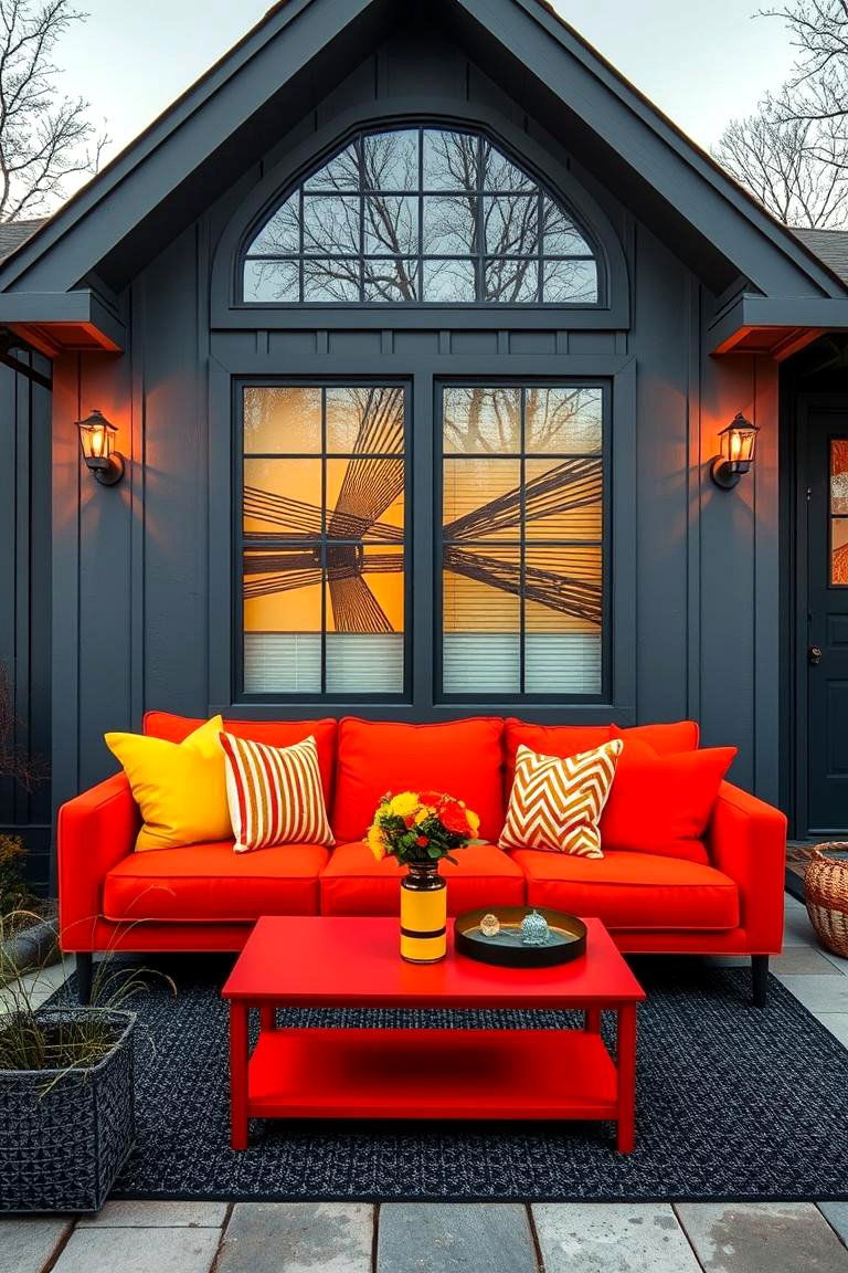 Cool Gray with Bright Accents - 24 Exterior Garage Lighting Ideas