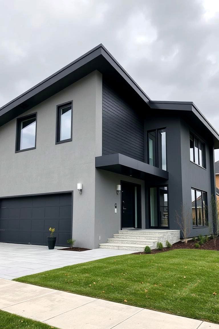 Cool Grays and Charcoal for a Sleek Look - 24 Exterior Home with a Black Roof Ideas