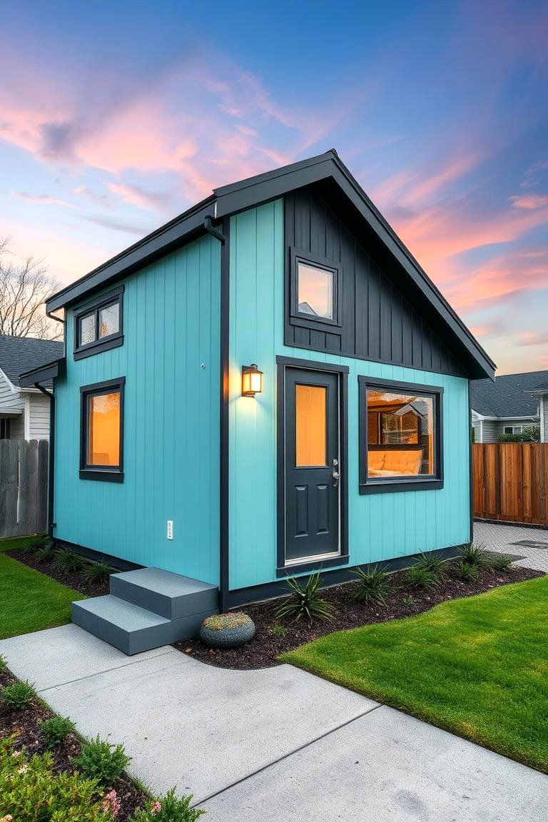 Cool Mint with Charcoal Gray - 24 Exterior Home with a Black Roof Ideas