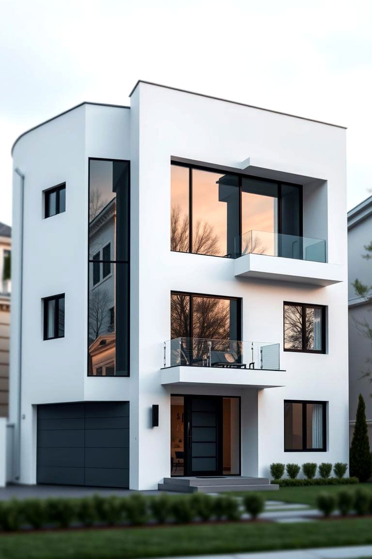 Cool White with Slate Gray Accents - 24 Exterior Home with a Black Roof Ideas