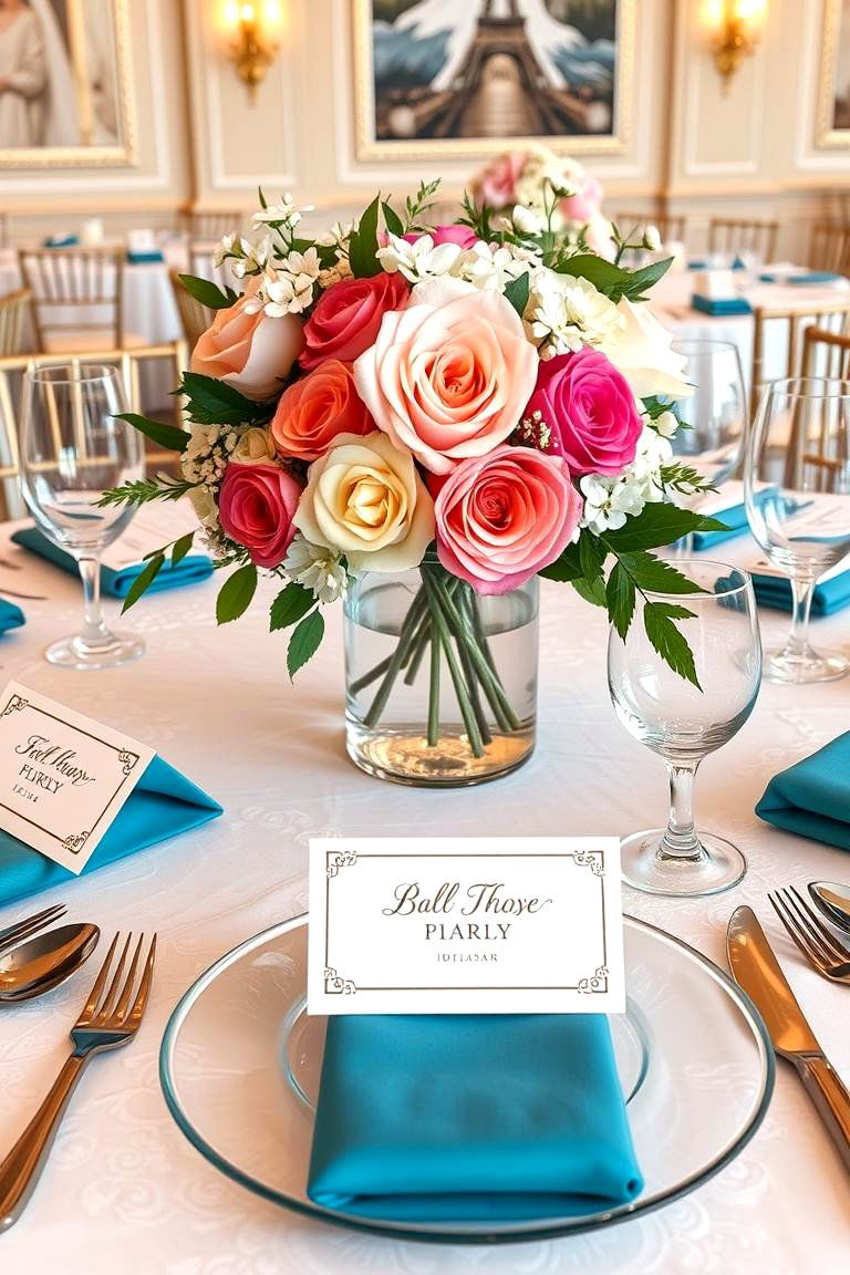 Coordinated Centerpiece and Place Cards - 24 thanksgiving table decor ideas
