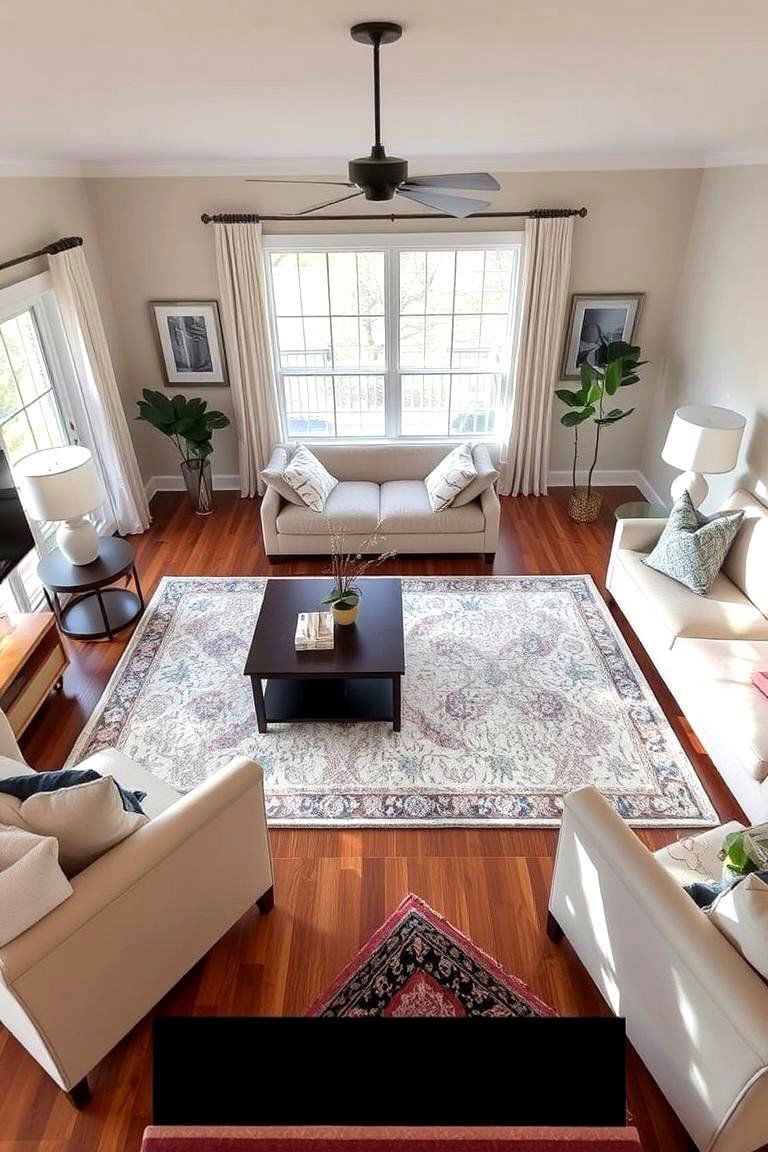 Coordinated Rug Placement - 24 Symmetrical Living Room Ideas
