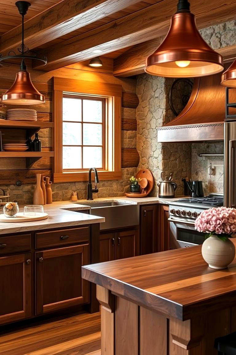 Copper Accents for a Warm Rustic Touch - 24 Mountain House Kitchen Ideas
