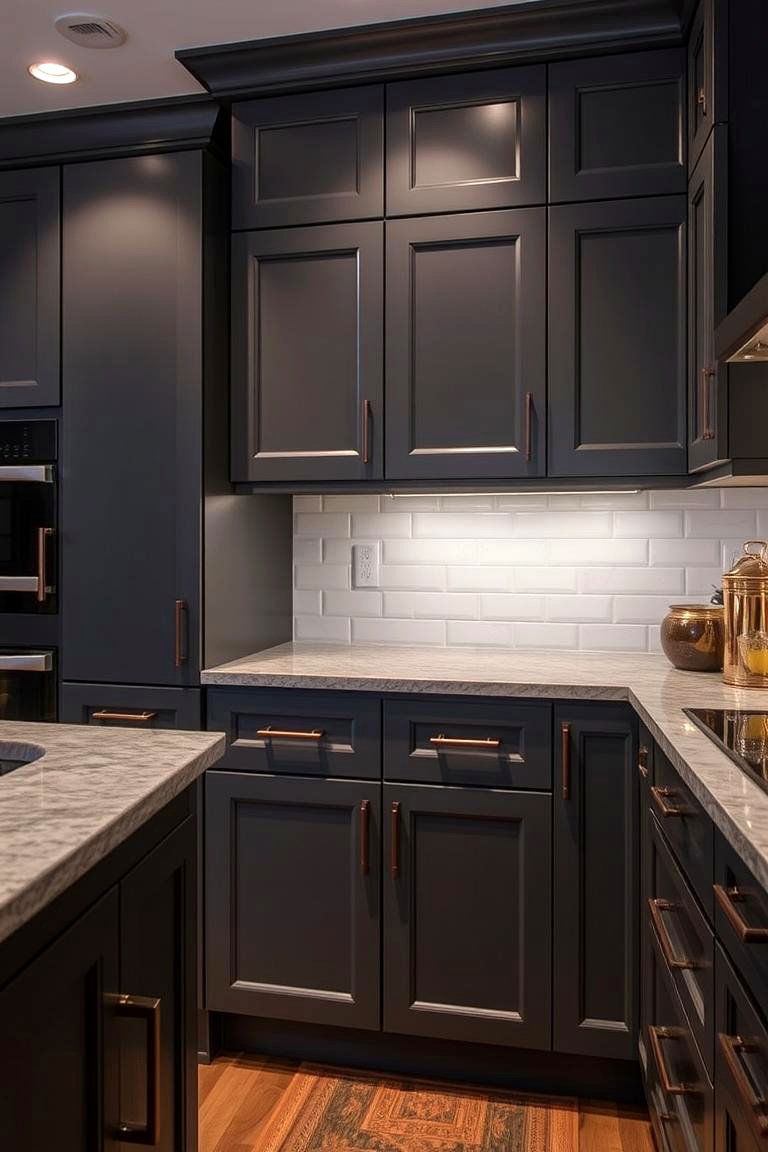 Copper Accents on Dark Cabinets - 24 Two Tone Kitchen Cabinet Ideas