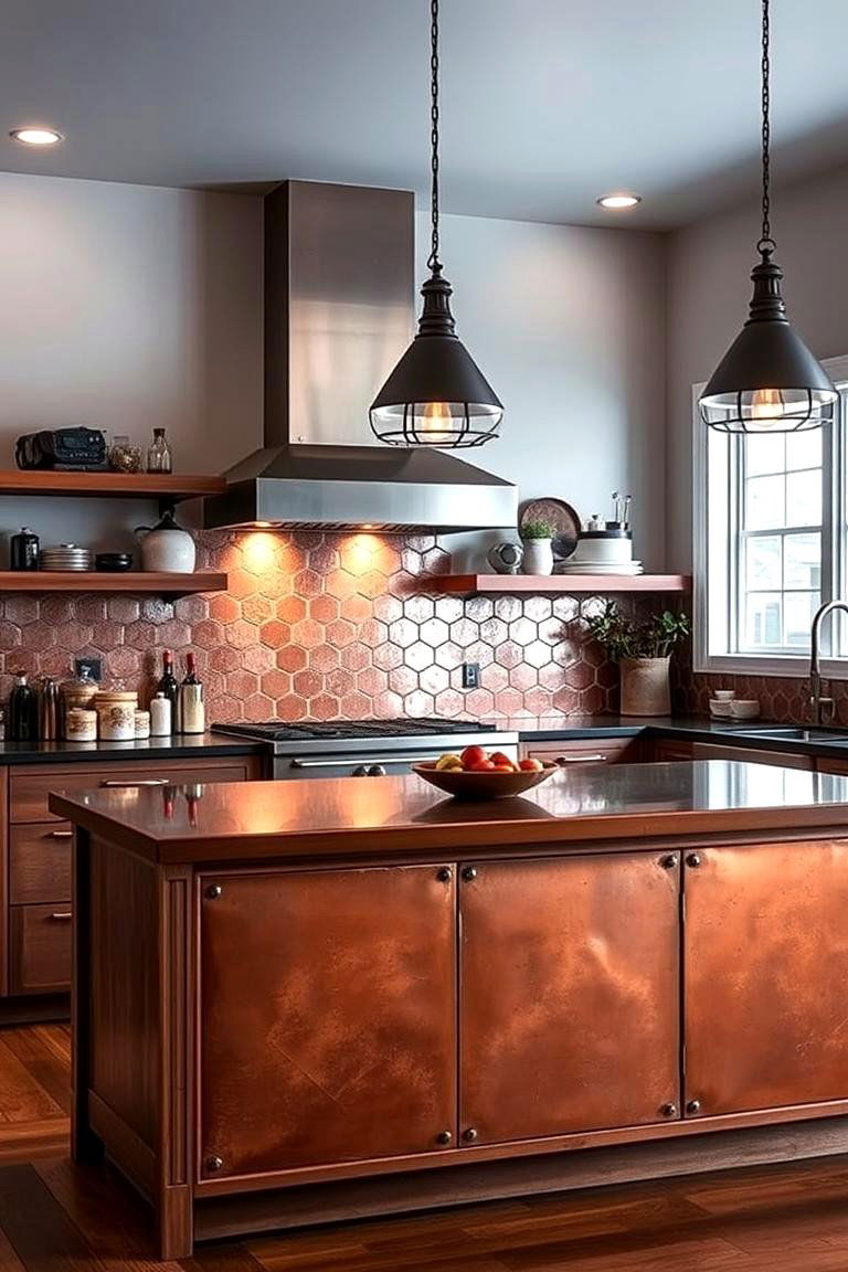 Copper Back Panels - 24 Kitchen Island Back Panel Ideas