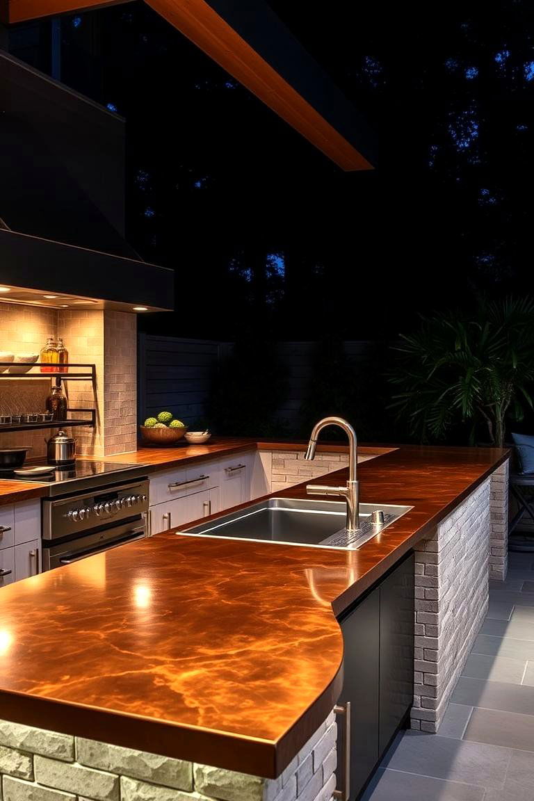 Copper Countertops - 24 Types of Outdoor Kitchen Countertops