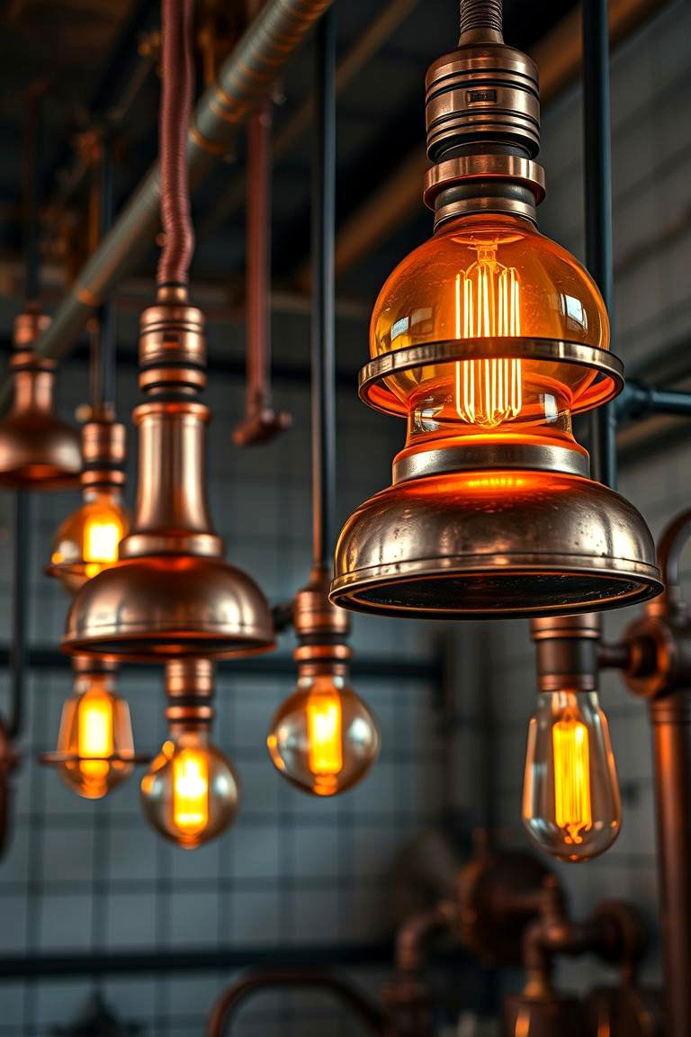 Copper Lighting Fixtures - 24 Steampunk Living Room Ideas