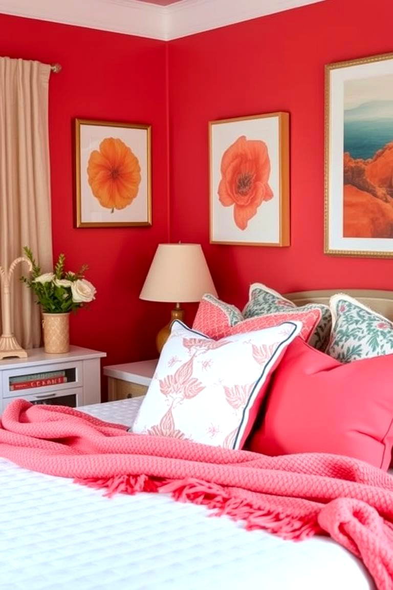 Coral Accents for a Pop of Color - 24 Beach Themed Bedroom Ideas