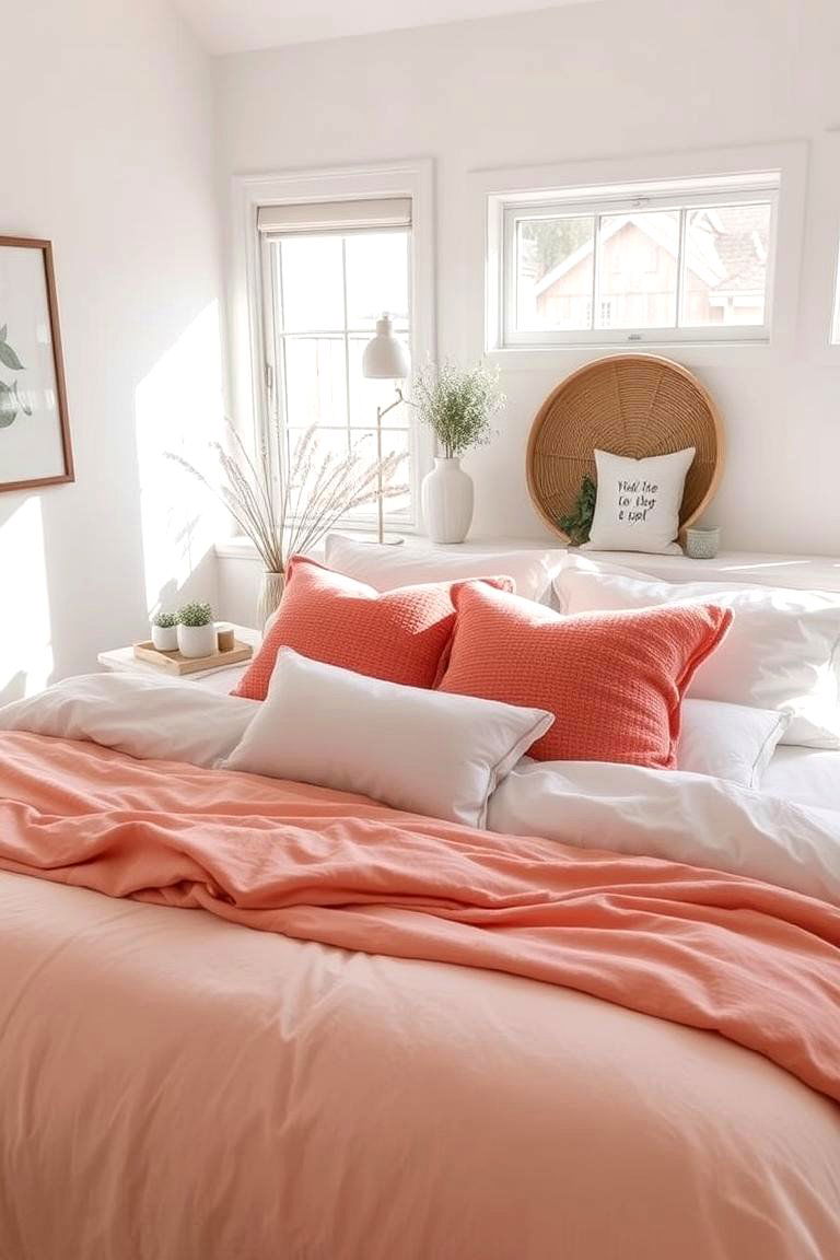 Coral Bedding Bliss - 24 Coral Bedroom Ideas