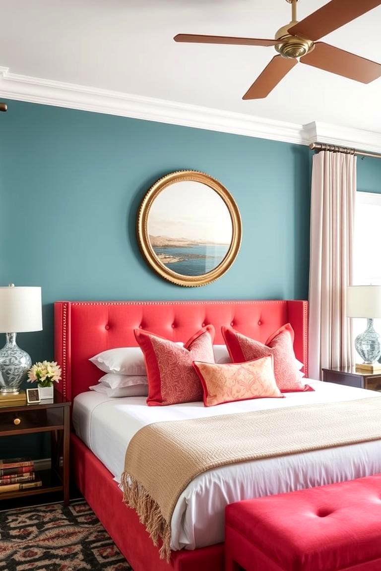 Coral Statement Headboard - 24 Coral Bedroom Ideas