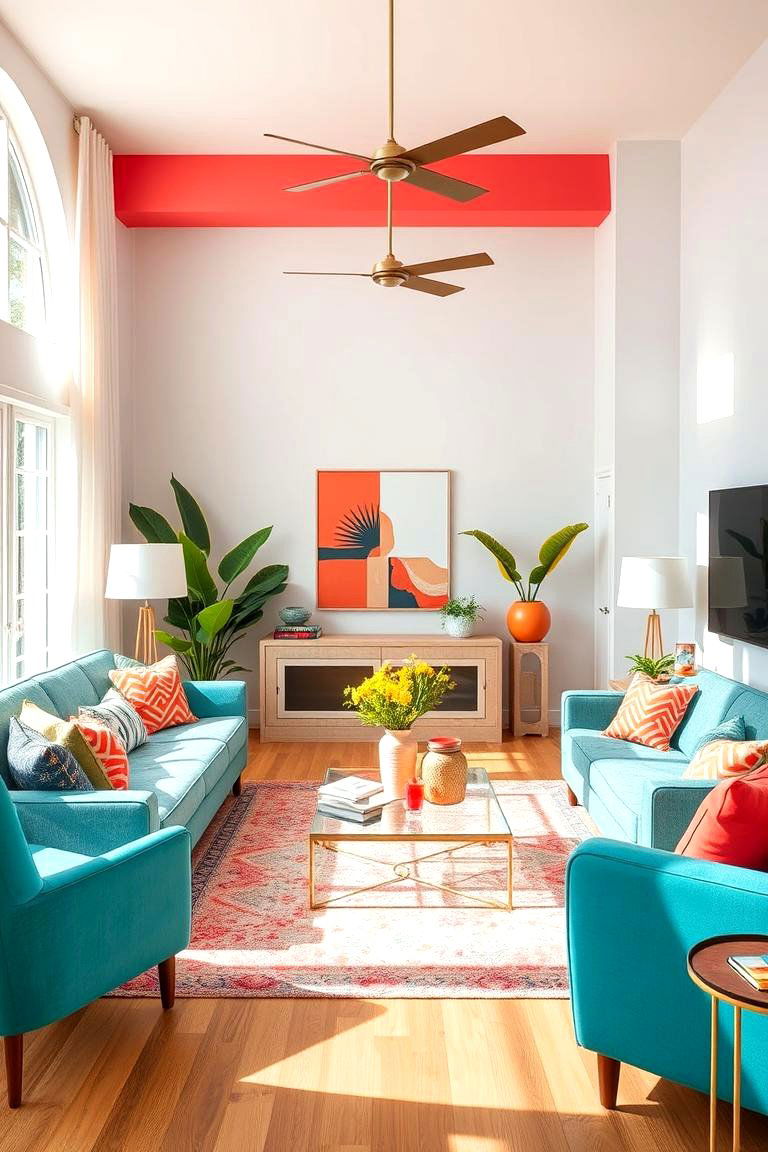 Coral and Turquoise Vibrancy - 24 Two Colour Combination for Living Room