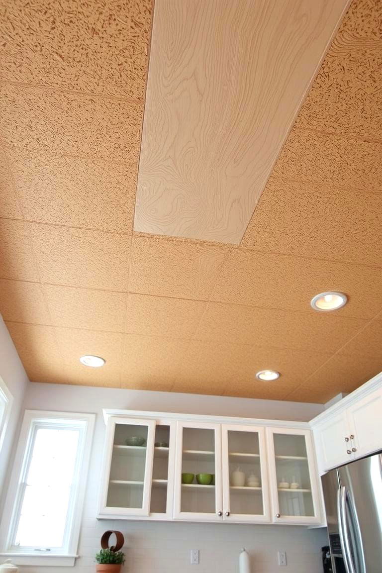 Cork Ceiling Tiles with Wood Accents - 24 Wood Ceiling Kitchen Ideas