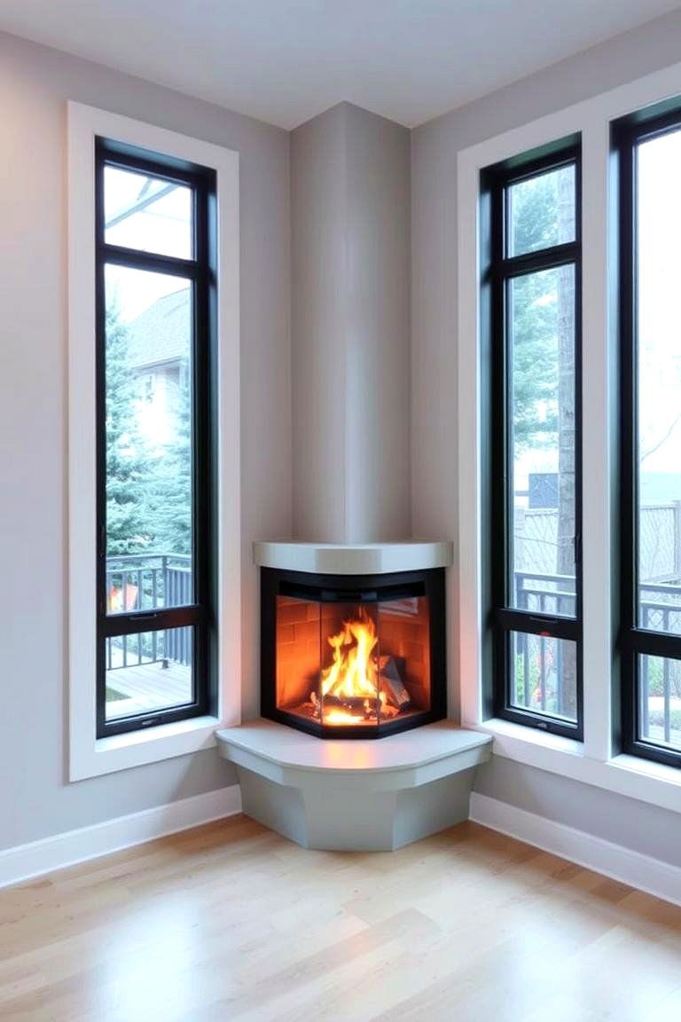 Corner Fireplace Between Windows - 24 Fireplace Between Windows Ideas