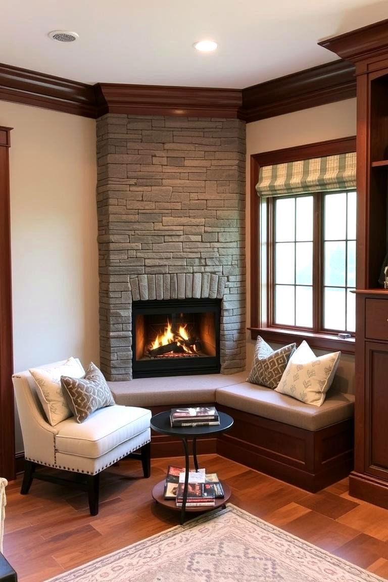 Corner Fireplace Nook - 24 Fireplace Seating Ideas