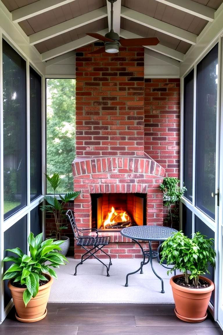 Corner Fireplace to Maximize Space - 24 Screened-in Porch With Fireplace Ideas