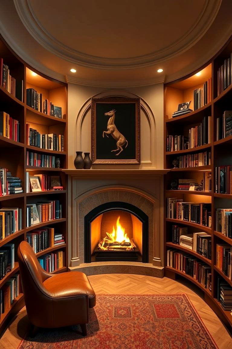 Corner Fireplace with Curved Bookshelves - 24 Fireplace With Bookshelves