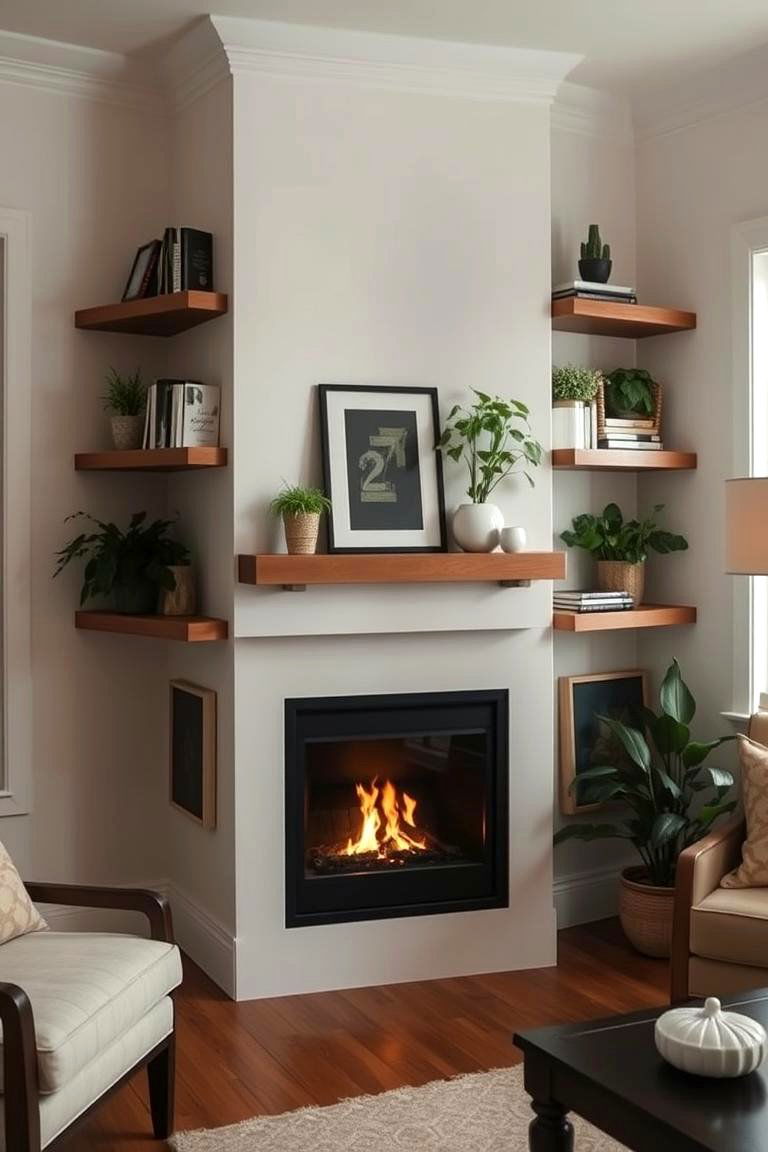 Corner Floating Shelves - 24 Fireplace Floating Shelves Design Ideas