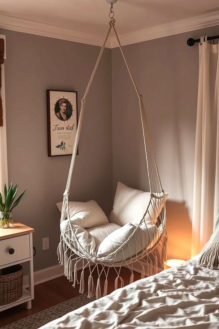 Corner Hammock or Swing Chair - 24 Bedroom Corner Ideas