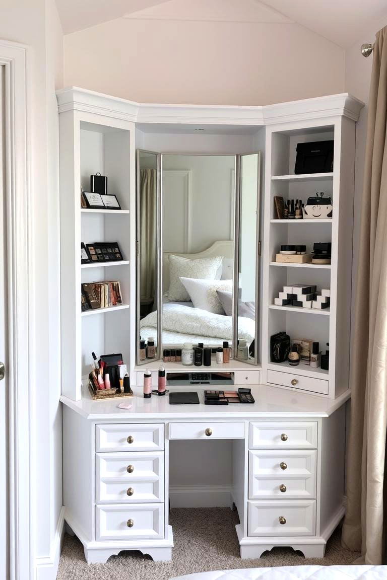 Corner Makeup Vanity for Small Spaces - 24 Makeup Vanity Ideas