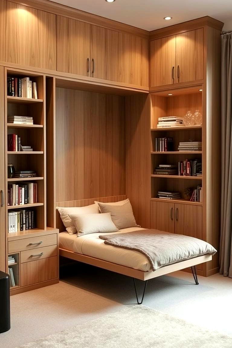 Corner Murphy Bed with Built in Bookshelves - 24 Murphy Bed Ideas