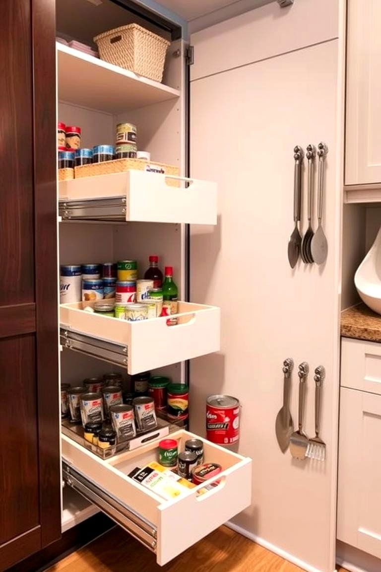 Corner Pantry with Adjustable Pull Out Drawers - 24 Corner Pantry Ideas