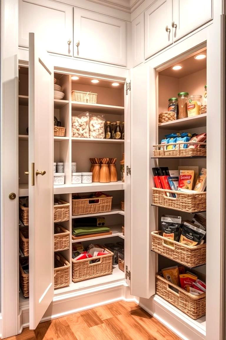 Corner Pantry with Pull out Baskets - 24 Blind Corner Kitchen Cabinet Ideas