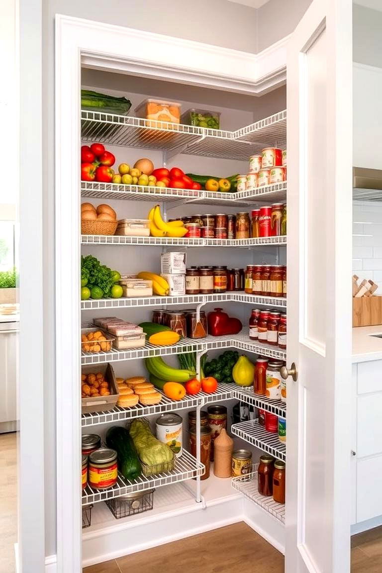 Corner Pantry with Wire Racks - 24 Corner Pantry Ideas