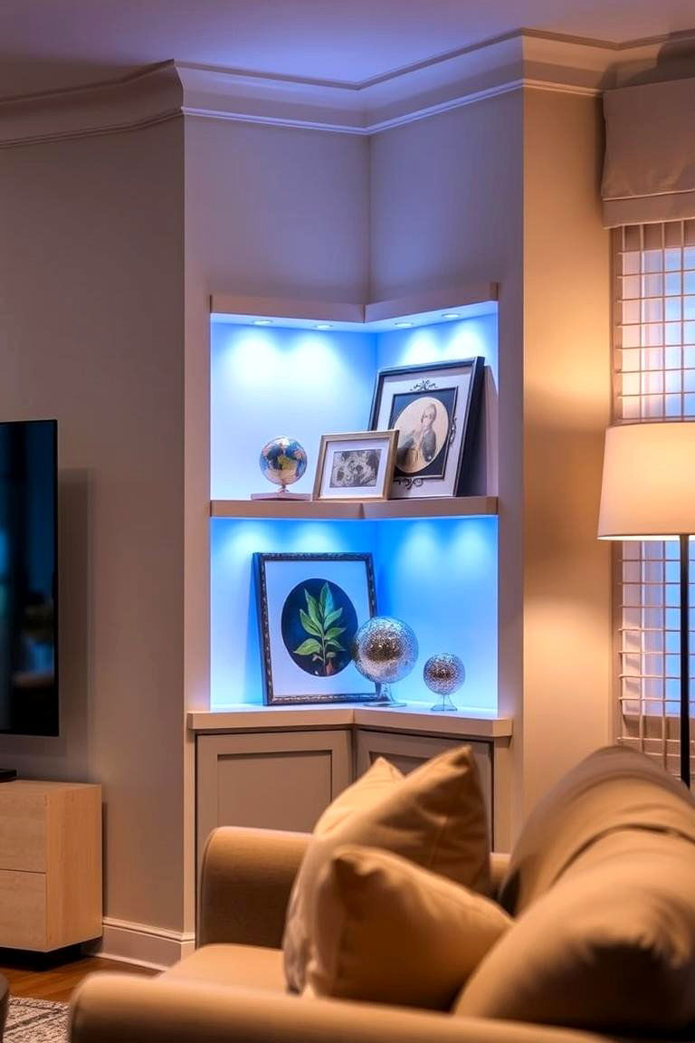 Corner Shelf with Built In Lighting - 24 Corner Shelf Ideas