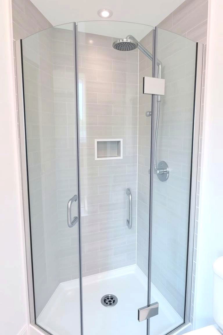 Corner Shower with Glass Enclosure - 24 Small Bathroom Walk in Shower Ideas