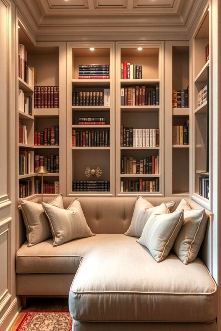 Corner Sofa with Integrated Bookshelves - 24 Bedroom Seating Area Ideas