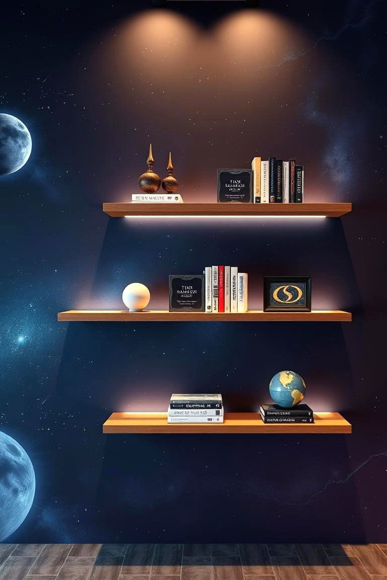 Cosmic Floating Shelves - 24 galaxy space-themed bedroom ideas
