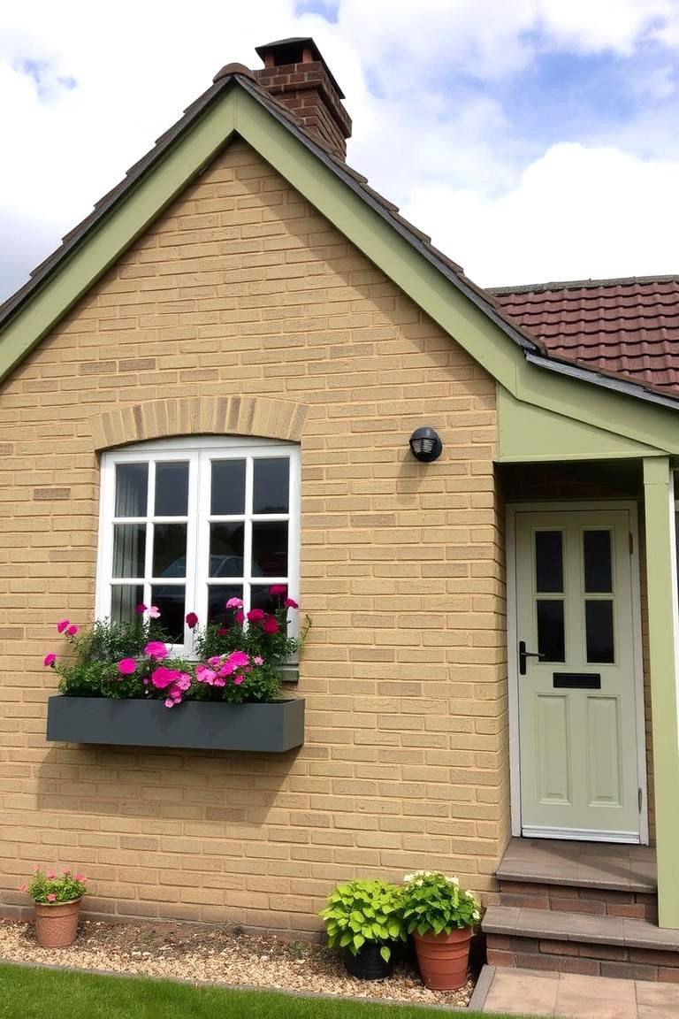 Cottage Charm with Light Moss Green Brick - 24 Green Brick Exterior Home Ideas
