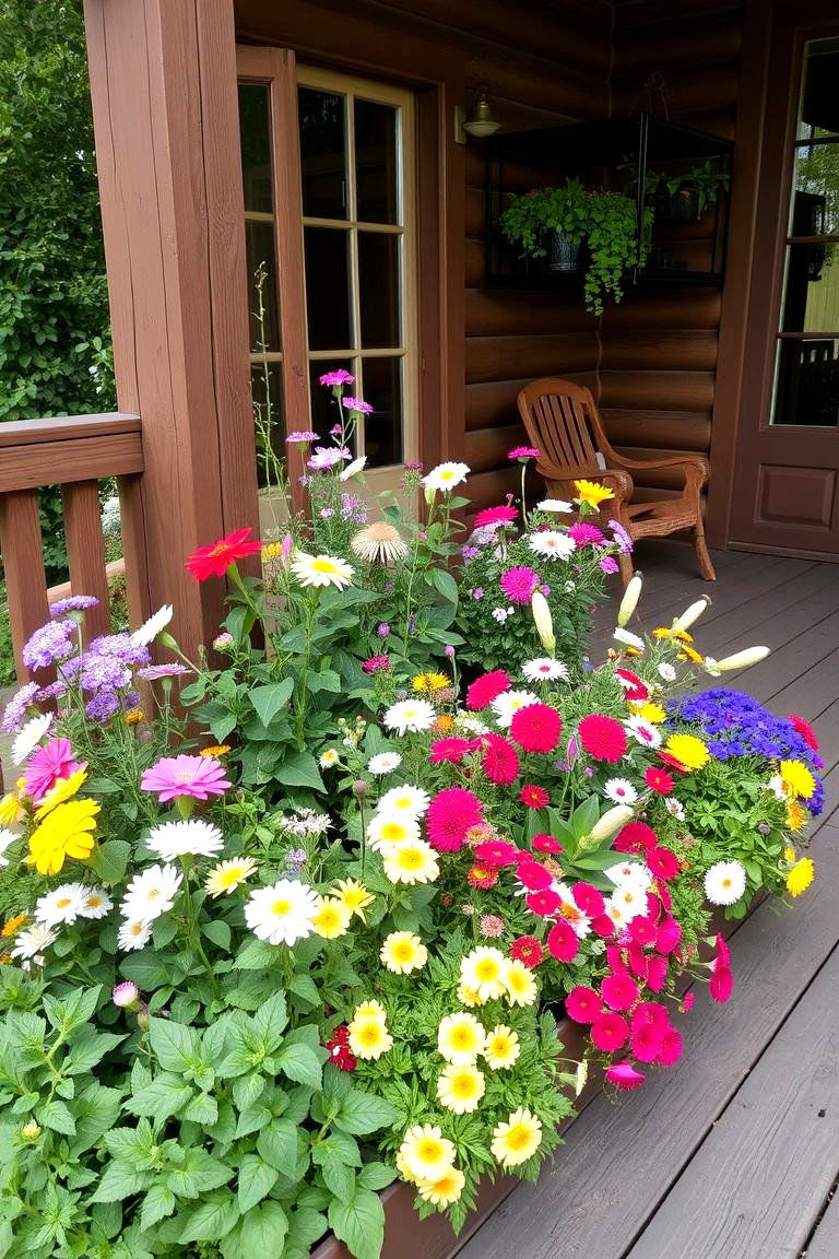 Cottage Garden with Mixed Flowers - 24 Deck Decorating Ideas With Plants