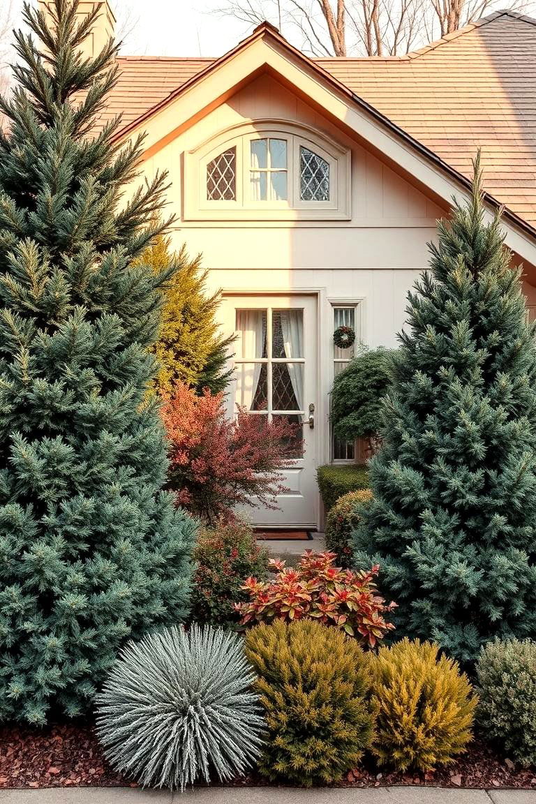 Cottage Style Evergreen Mix - 24 Front Yard Evergreen Landscaping Ideas