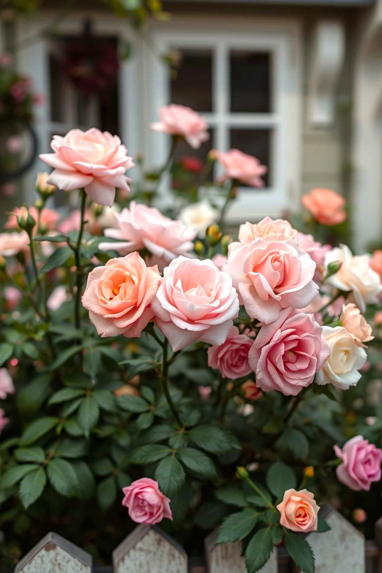 Cottage Style Flower Bed with Roses - 24 Front Yard Texas Flower Bed Ideas