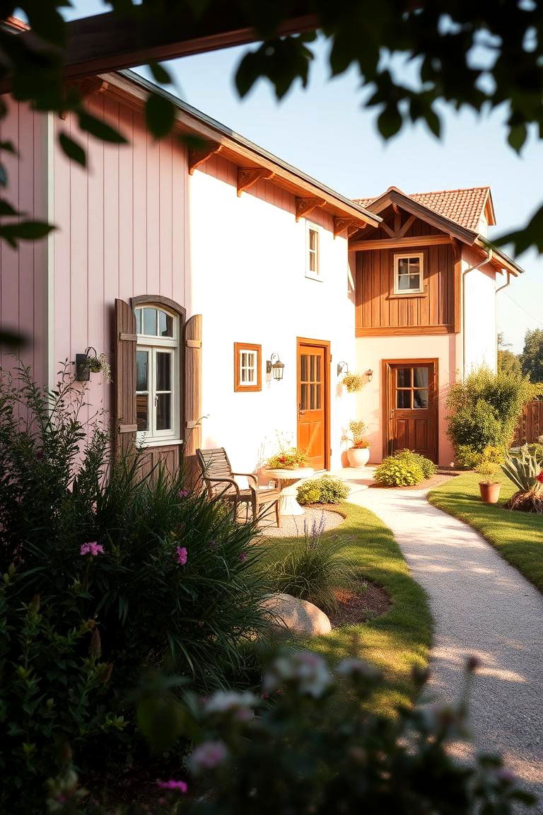 Country Style Pink and Cream - 24 Pink House Exterior Ideas