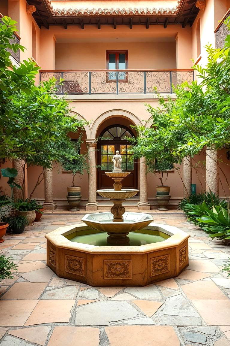 Courtyard Oasis with Fountains - 24 spanish bungalow exterior ideas